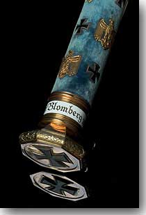Ceremonial Baton, inscribed with von Blomberg, decorated with Nazi swastika's and German national eagles, on blue velvet covering
