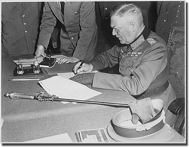 Keitel, signing the ratified surrender terms for the German Army