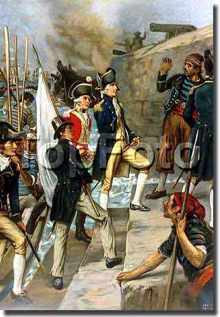 Nelson landing at Copenhagen after winning the Battle.