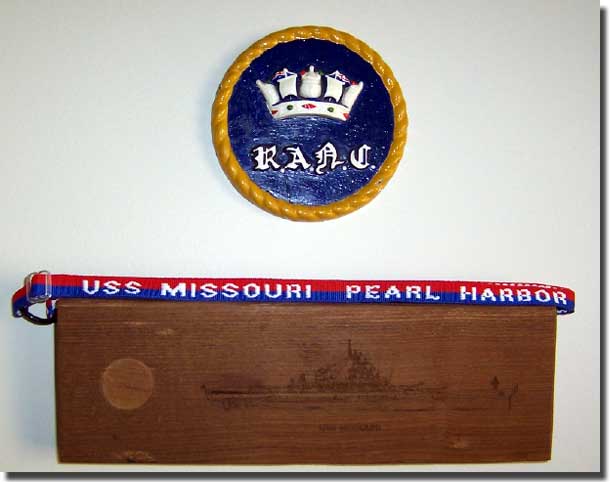 The piece of the Missouri Deck, with the Naval College crest above and my Identification below