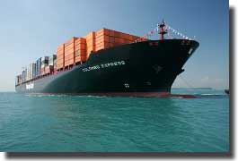 Hapag-LLoyd's large Container ship Colombo Express, can lift 8,749 20 foot containers in a single shipment.