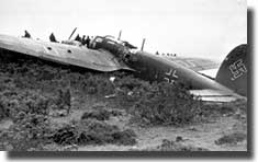 A Heinkel III bomber crashes in East Lothian, the first German plane shot down over Edinburgh by RAF fighters