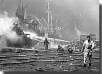 Allied ships burn at Bari, December 1943 - click to read more