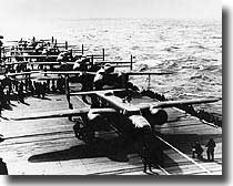 B-25 Army bombers on the flight deck of USS Hornet, enroute to Japan April 1942