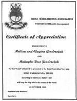 Warramunga Caul Certificate - click to read the article
