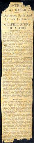 An old newspaper article about HMAS Australia at Dakar