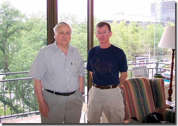 Bruce Petty and me, with the view we get from our Living Room looking out onto St Kilda Road. Melbourne, December 2003