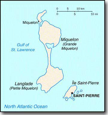 St Pierre and Miquelon, Islands in Atlantic. Captured by Surcouf and two French Frigates in December 1941.