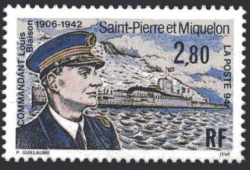 Stamp to mark the capture of the island of St Pierre, it took but 15 minutes to subdue in December 1940.