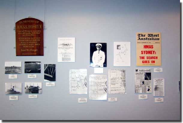 The back wall with the Kormoran pieces including a picture  of her Captain Detmers
