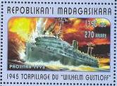 A Madagasgar stamp issued in 1998 depicting the torpedoing of the Wilhelm Gustloff.