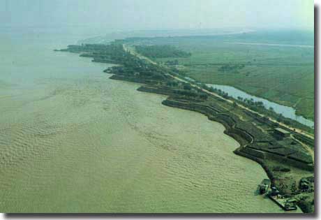 Levee banks at Kaifeng. Built to overcome the flooding prone to the Yellow River