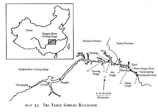 The Yangtze River and the Three Gorges Dam location