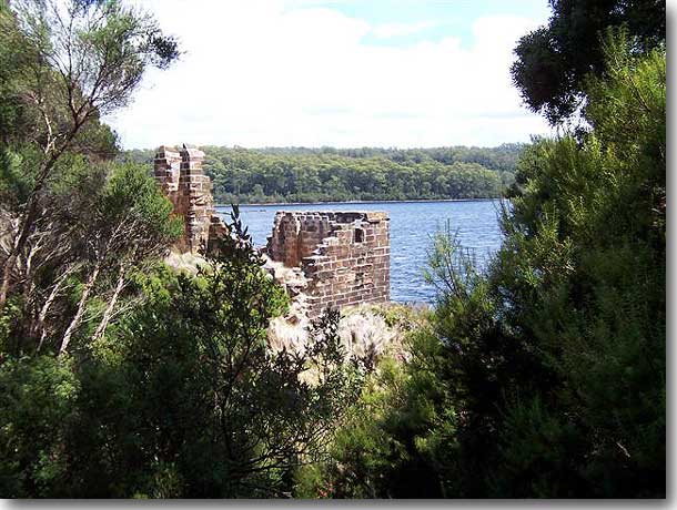 The ruins of the convict accommodation block on Sarah Island
