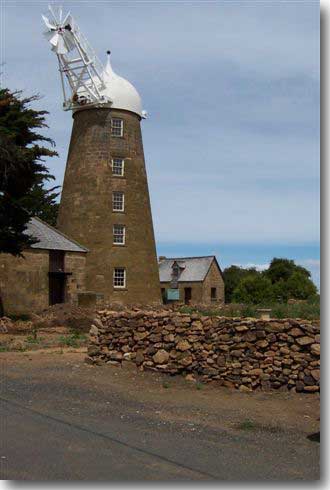Callington Mill in Old Mill Lane at Oatlands, built in 1836 by John Vincent, and driven by both steam and wind. It produced 20/30 bushells of flour per hour. John Vincent had arrived in Hobart Town with his wife and seven children in 1823